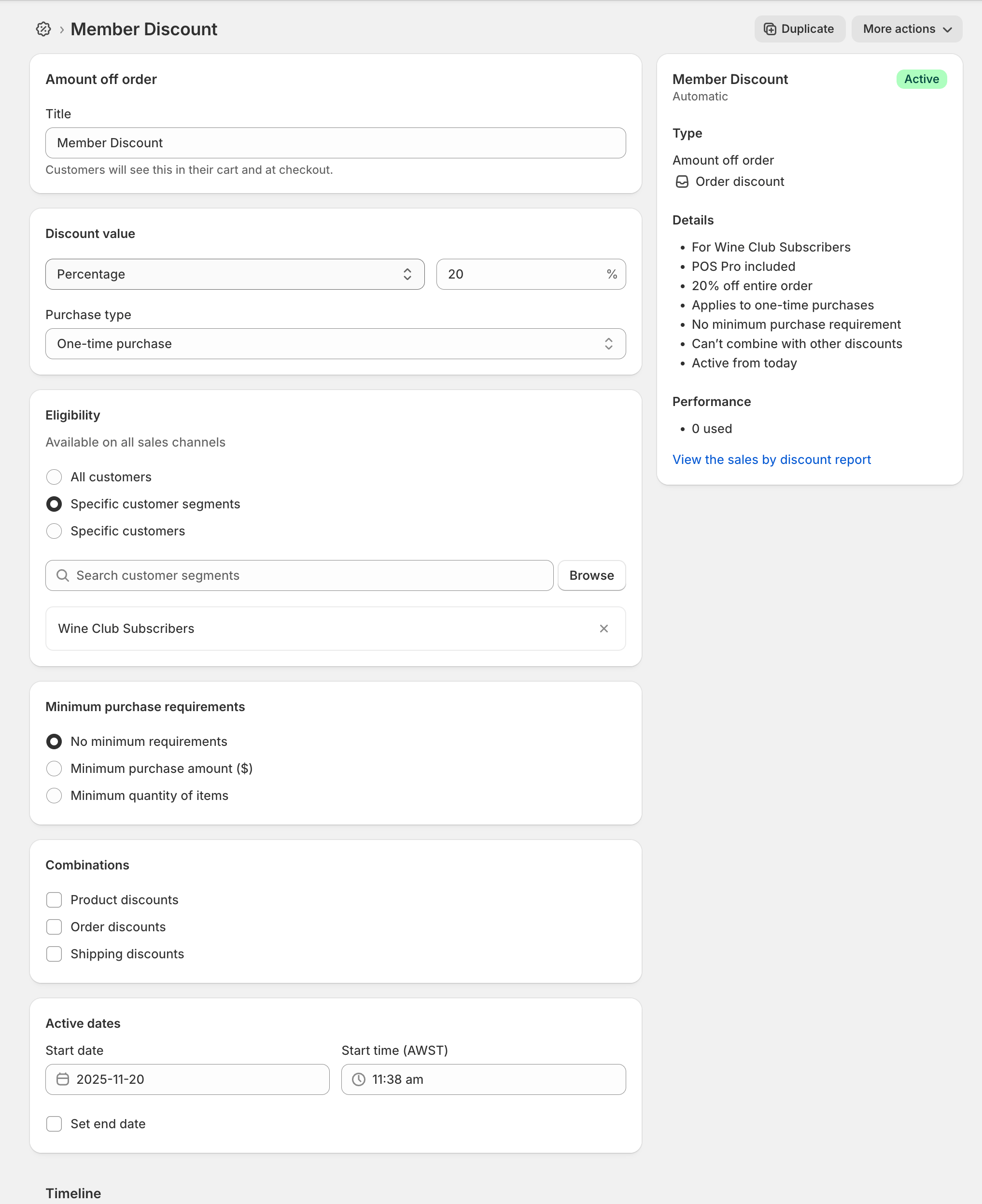 Member Discount on One-Off Orders